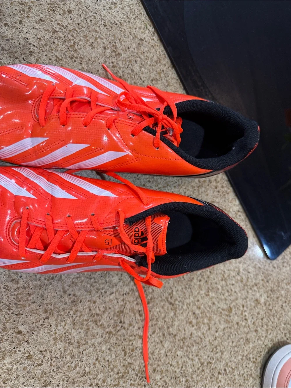 adidas Bright Orange Indoor Athletic Shoes with White Stripes